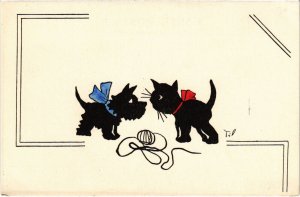 PC CATS, AN UNUSUAL FRIENDSHIP BETWEEN A CAT & A DOG, Vintage Postcard (b46647)