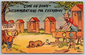 Comic~Air Condition Cabins For Rent~Outhouses W/ Moon Symbols~Vintage Postcard
