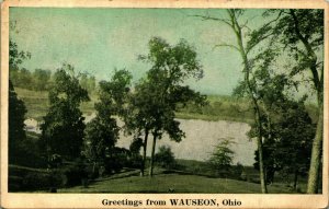 Lake Scene Greetings From Wauseon Ohio OH 1930 Postcard