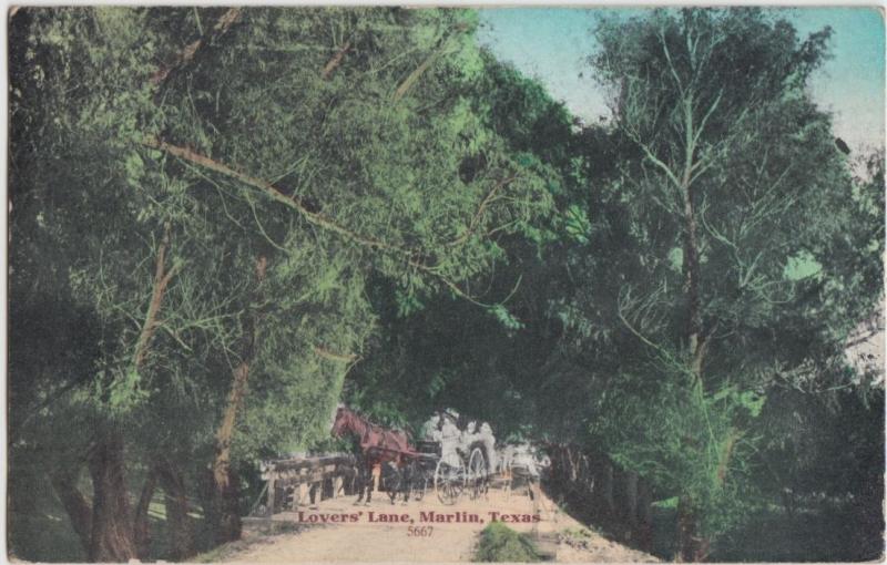 1910 MARLIN Texas Tx Postcard LOVERS LANE Wagon People