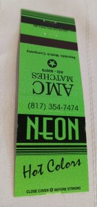 AMC Matches Neon Hot Colors 20 Rear Strike Matchbook Cover