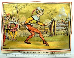 Vivid Large Simple Simon and The Dickie Bird Victorian Card Nursery Rhyme #T