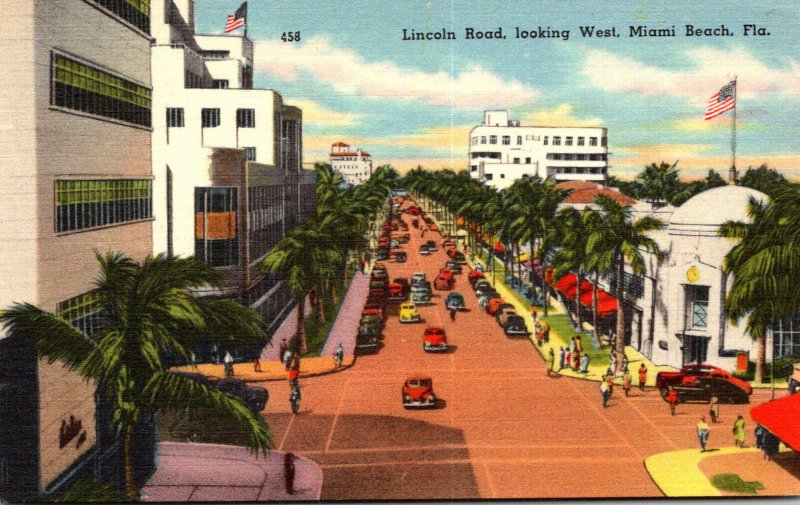 Florida Miami Beach View Along Lincoln Road Looking West