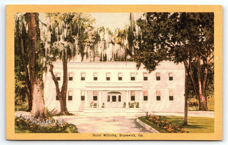 1930s BRUNSWICK GA HOTEL WILLETTA US 17 H L NORTEMAN SPANISH MOSS POSTCARD P2109