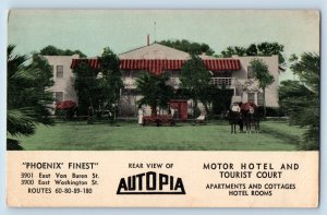 Phoenix Arizona AZ Postcard Rear View Autopia Motor Hotel  1910 Vintage Unposted