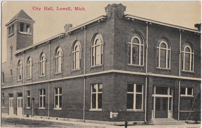 Michigan MI Postcard c1910 LOWELL City Hall Building