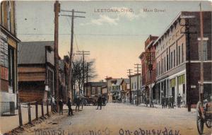 E31/ Leetonia Ohio Postcard 1911 Main Street People Stores 4