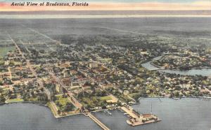 BRADENTON, FL Florida  AERIAL VIEW  Homes~Pier~Waterfront c1940's Linen Postcard