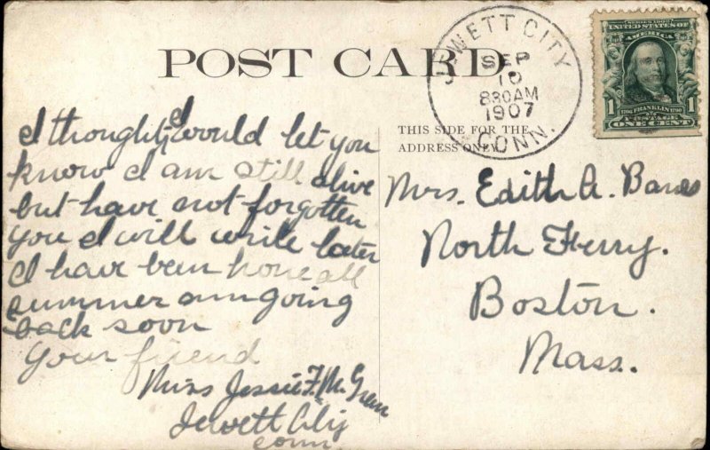 Willimantic Connecticut CT Wesley Cve Camp 1907 Jewett City Cancel Postcard