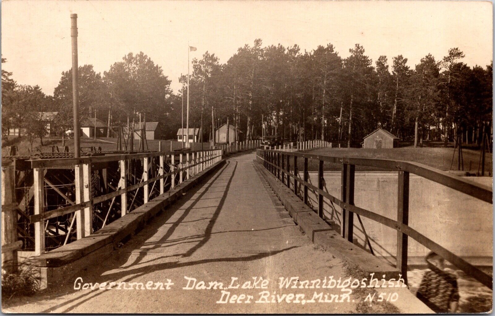 Real Photo Postcard Government Dam Lake Winnibigoshish in Deer River