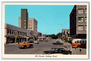 Clinton Iowa IA Postcard 5th Avenue Looking West Business Section c1960s Cars