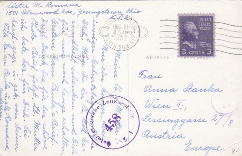 1950, Youngstown, OH to Austria, Censored, See Remark (C2095)