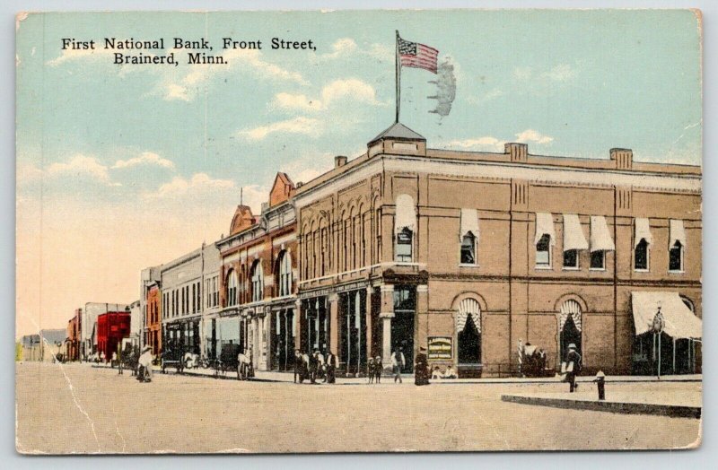 Brainerd Minnesota~Front Street~First National Bank~Basement Barber Shop~1914 PC 