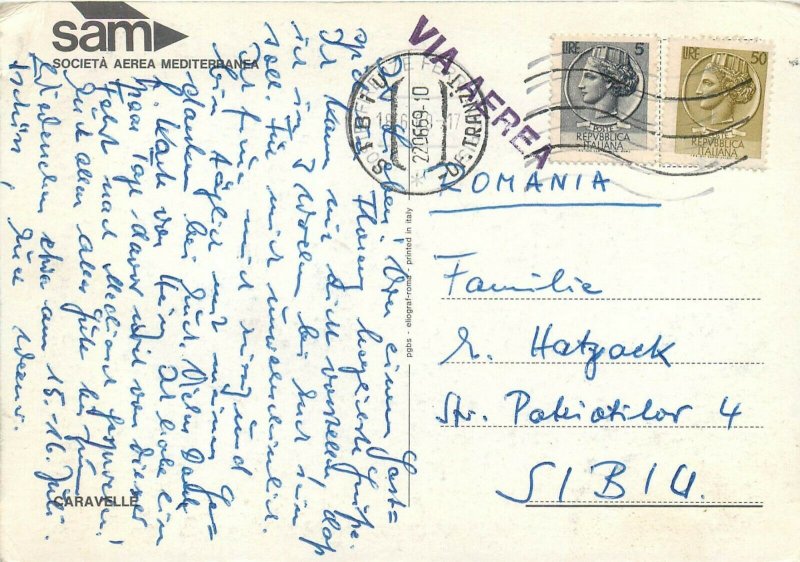 SAM Airline caravelle Italy plane postcard