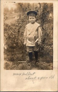 Young Boy Suit Hat Vintage Real Photo Postcard Standard View Card 