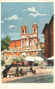 Vintage Postcard Roma Piazza di Spagna One of the Famous Squares in Rome Italy