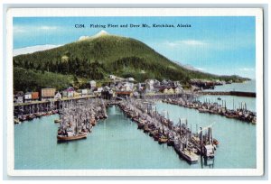 c1940's Fishing Fleet and Deer Mt. Ketchikan Alaska AK Vintage Postcard