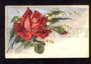 3051738 Embossed Red ROSES Bouquet by C. KLEIN vintage PC