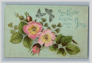 1883 Victorian Easter Card Butterflies Moths Pink Blossoms F129