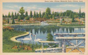 Clinton, Iowa - Swan Lake in Clinton Memorial Park - Linen