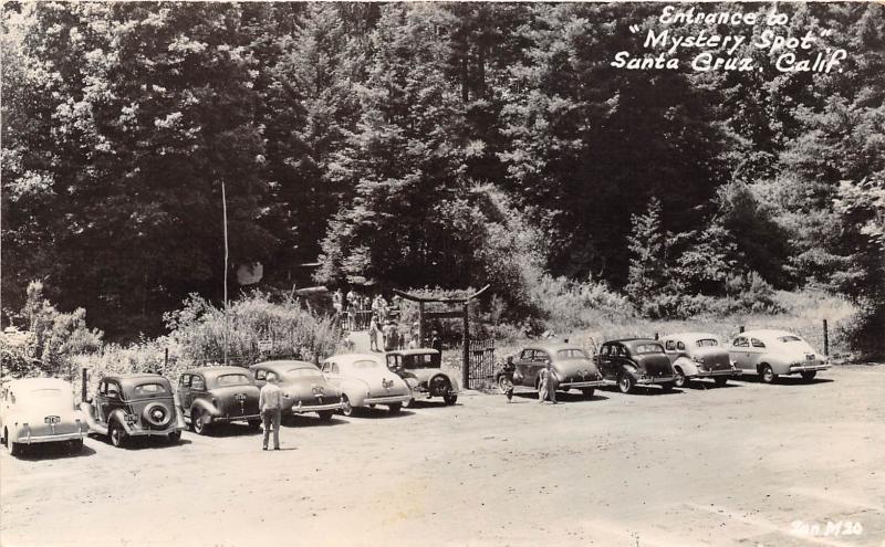 Cars Entrance Mystery Spot Santa Cruz California RPPC 1940s real photo postcard