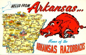 Arkansas Hello From The Home Of The Arkansas Razorbacks With Map