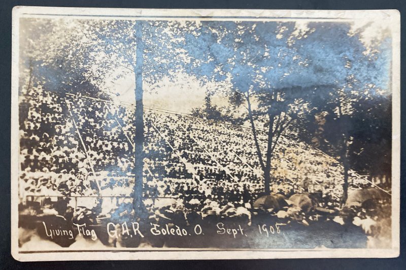 Mint USA Real Picture Postcard Civil War Living Flag GAR Toledo Ohio 1908