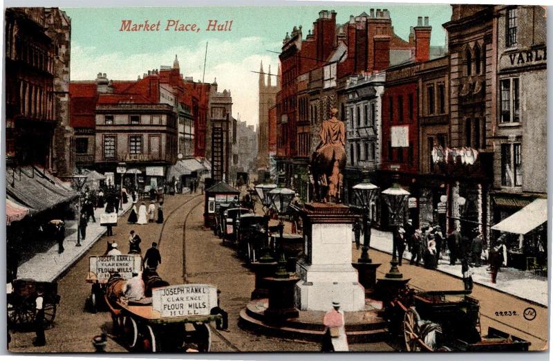 View of Marketplace, Hull, Delivery for Clarence Flour Mills Vintg Postcard I06