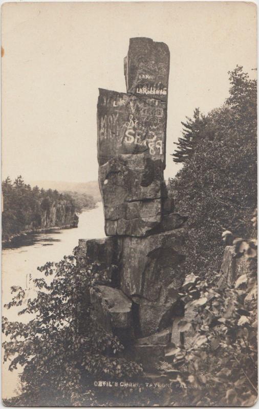 Minnesota Mn Real Photo RPPC Postcard 1920 TAYLOR FALLS Devil's Chair Rock River 