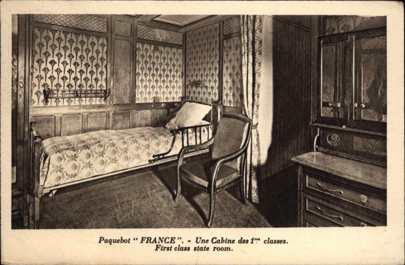 Steamship Paquebot France 1st Class Cabin 1920s Used Postcard