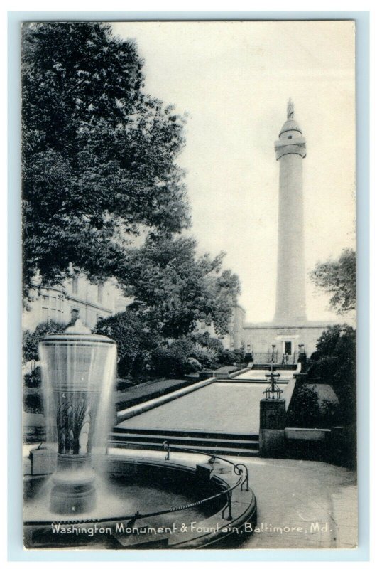 c1910 Washington Monument & Fountain Baltimore Maryland MD Posted Postcard 