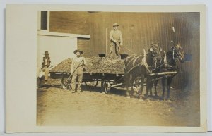 Farming RPPC Loading Hay on Trailer Real Photo Postcard 016