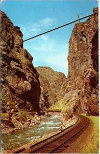 Royal Gorge Suspension Bridge Canon City Colorado CO Railroad Track Postcard VTG 