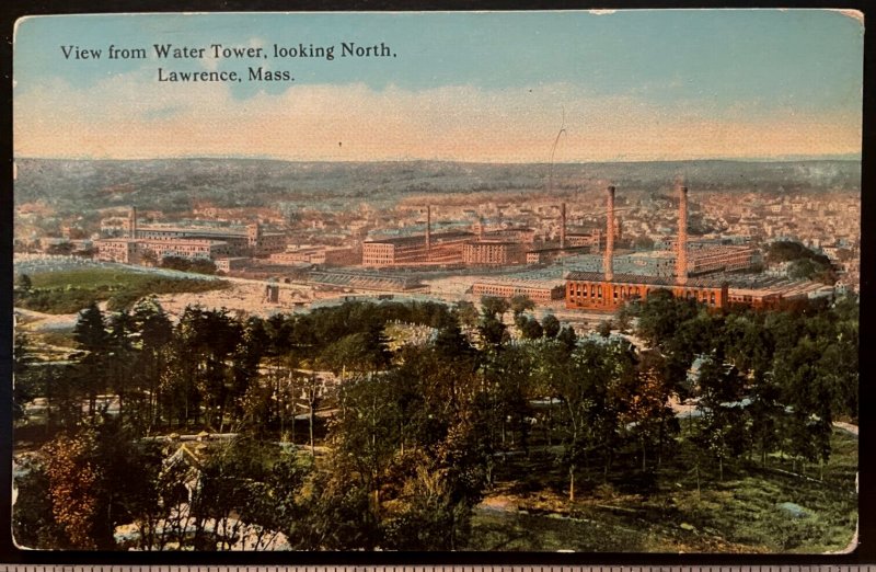 Vintage Postcard 1907-1915 Aeria View, Water Tower, Lawrence, Massachusetts (MA