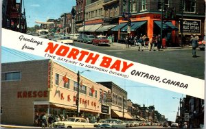 VINTAGE POSTCARD (2) STREET SCENES AT NORTH BAY ONTARIO 1960s