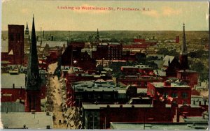 Aerial View, Looking Up Westminster Street, Providence RI Vintage Postcard E56