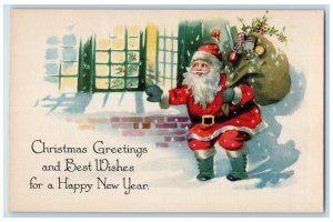 c1910's Christmas Greetings Santa Claus Sack Of Toys In Window Unposted Postcard