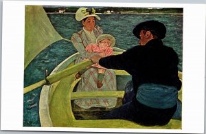 Postcard ART Mary Cassatt The Boating Party man woman toddler in rowboat