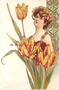 Unknown Artist, Unknown No 360-5, Art Nouveau, Woman in Flowers