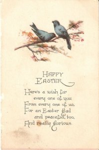 Birds on tree branch. Easter Message  Old vintage American Easter Greetings PC