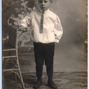 ID'd c1910s Handsome Young Man RPPC Dapper Little Boy Photo Irving Sands A156