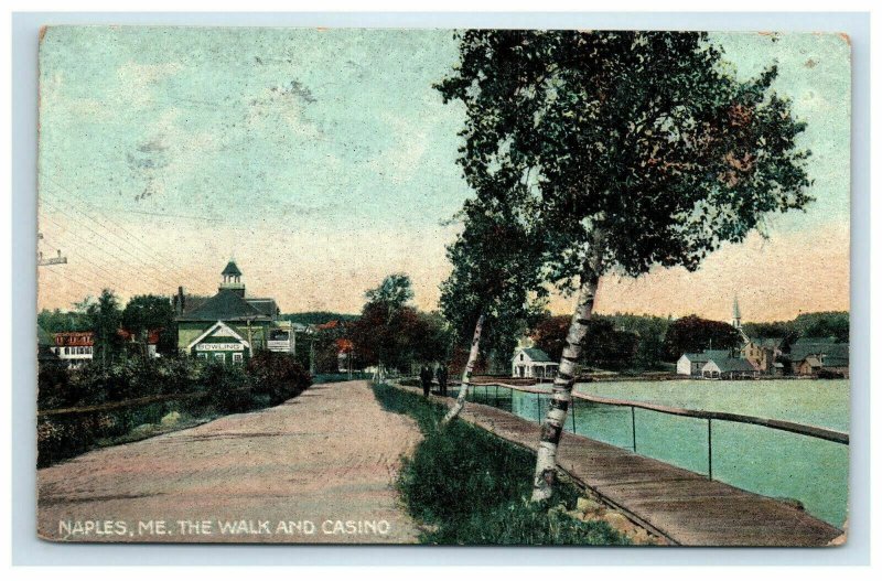 1908 Naples Maine Postcard The Walk and Casino Vassalboro Cancel 