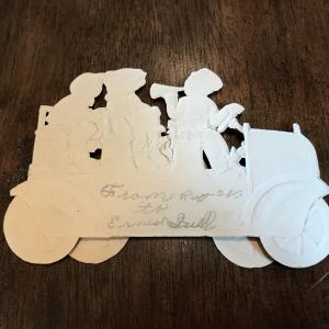 2 Small Valentines: Gibson Hinged Heart w/ Dog & Bird + Stand-Up Car