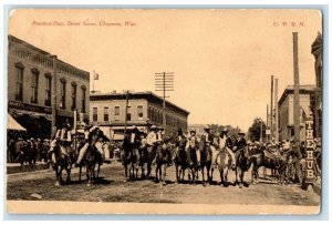 1908 Frontiers Day Street Scene Cowboys Cheyenne Wyoming WY Horses View Postcard