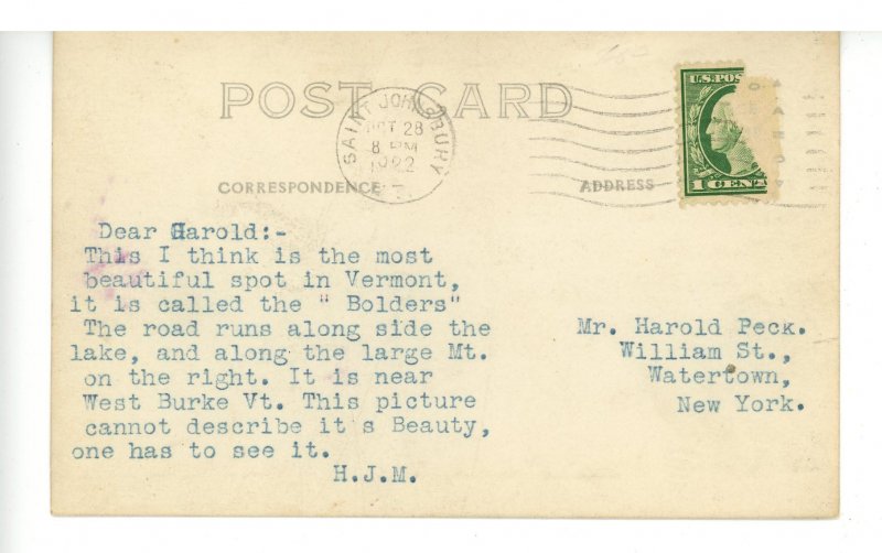 VT - Barton. Lake Willoughby, The Boulders   *RPPC