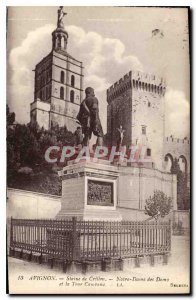 Postcard Old statue of Crillon Avignon Notre Dame des Doms and the Tower Campana