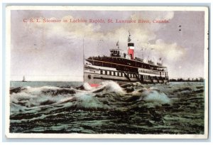 1910 C S L Steamer Ship Lachine Rapids St Lawrence River Canada Vintage Postcard