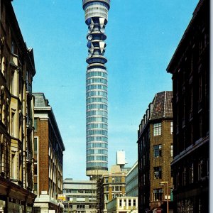 c1970s London, England GPO Tower Cityscape Retro Automobiles Chrome 4x6 PC M19