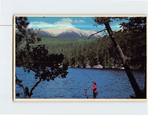 Postcard Man Fishing Mt. Katahdin Baxter Park Maine USA