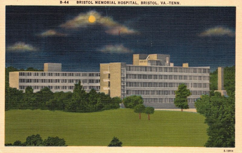Vintage Postcard Bristol Memorial Hospital Bristol Virginia Tenn. Asheville Pub.
